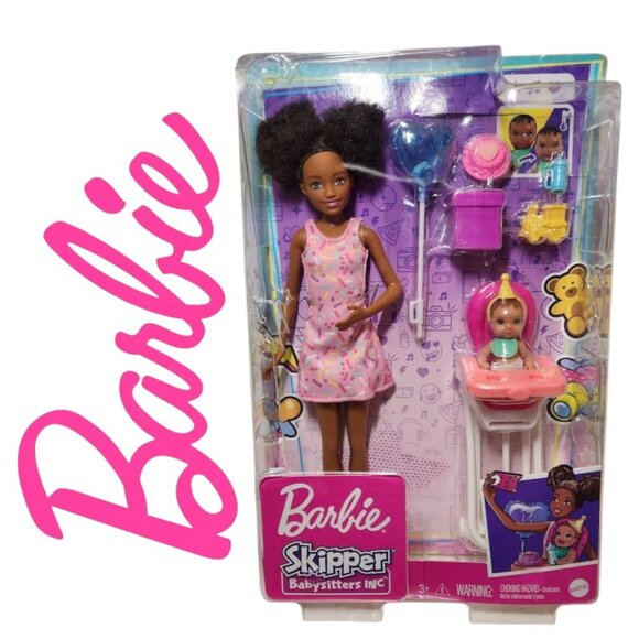 Barbie Skipper Babysitters Black Doll Set with Baby 10" High Chair Birthday Part - Picture 1 of 9
